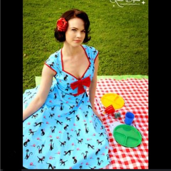 Pinup Couture Cat Print Heidi Dress - Picture 2 of 8